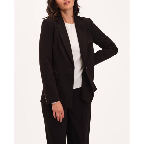 T Tahari Womens Single Button Peak Lapel Blazer Black Flap Pockets size 12 - Picture 2 of 16